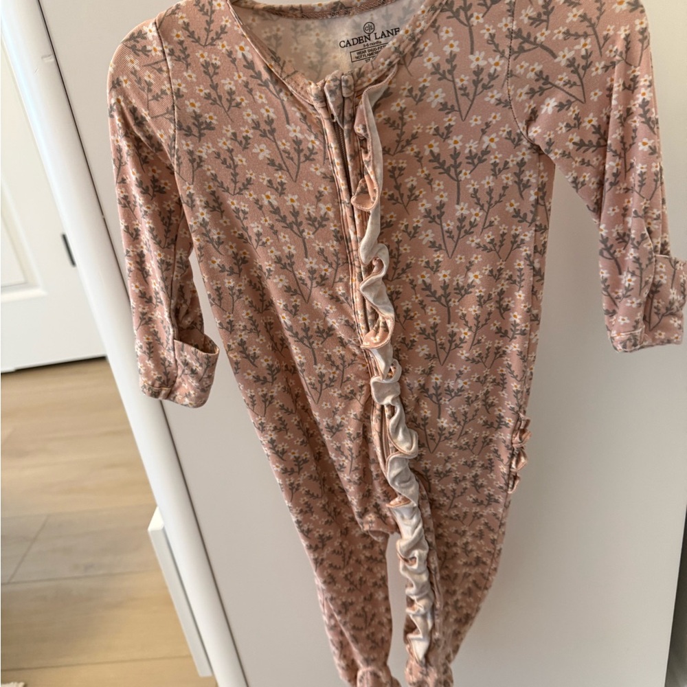 Caden Lane Blush Pink Floral Ruffle Zip Gown